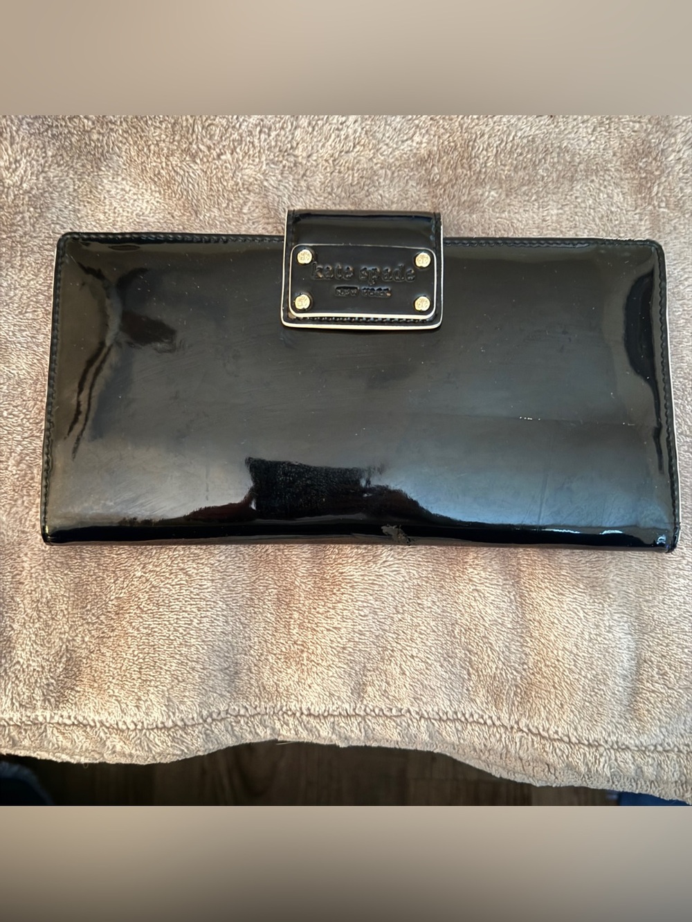 Kate Spade black patent clutch